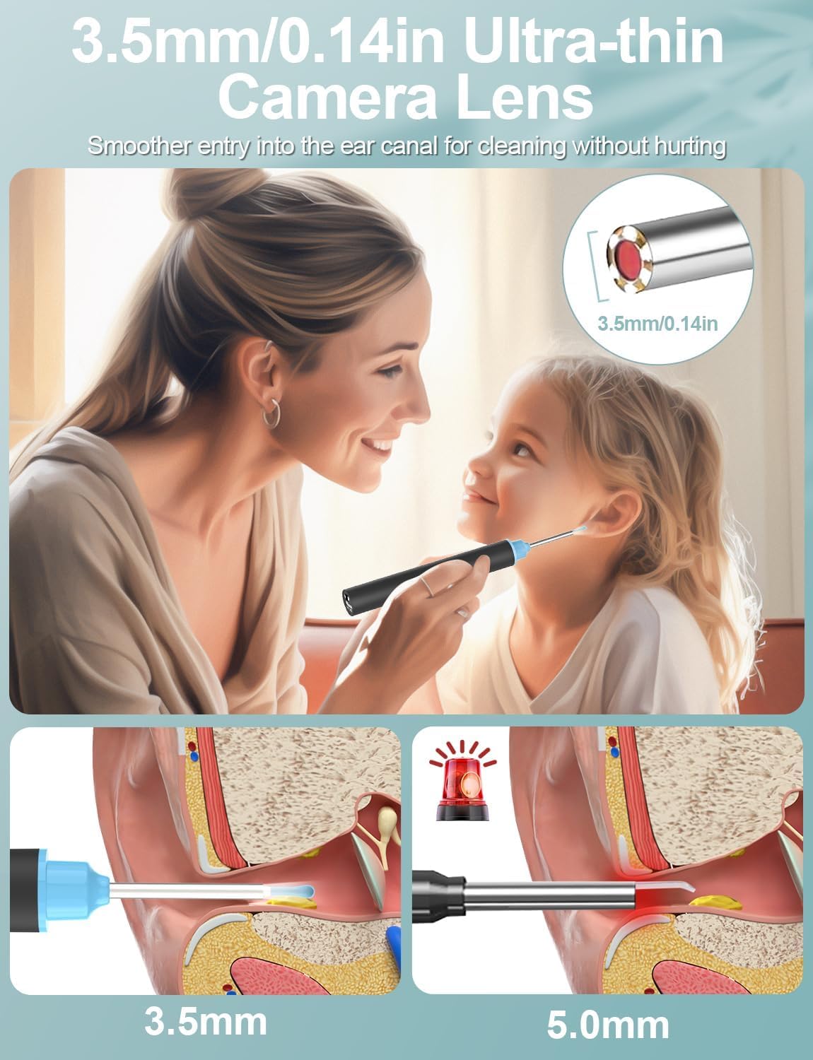 Otoscopio 1920P HD WIFI Wireless Digitale Endoscopio Telecamera con 6 Luci LED per Orecchio Compatibile con iOS e Android per Bambini Adulti e Animali Domestici