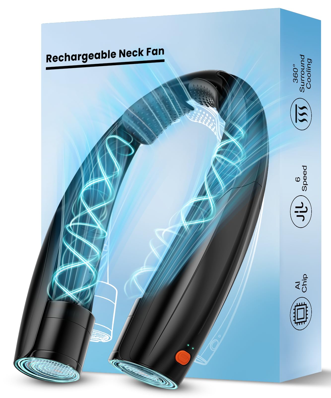 Photo 1 of Elrerue Portable Neck Fan, 6 Speeds Rechargeable Personal Fan with AI Chips, Hands-Free 360° Faster Cooling Wearable Fan, Ultra Quiet for Home, Office, Travel, Indoor, Outdoor - Black