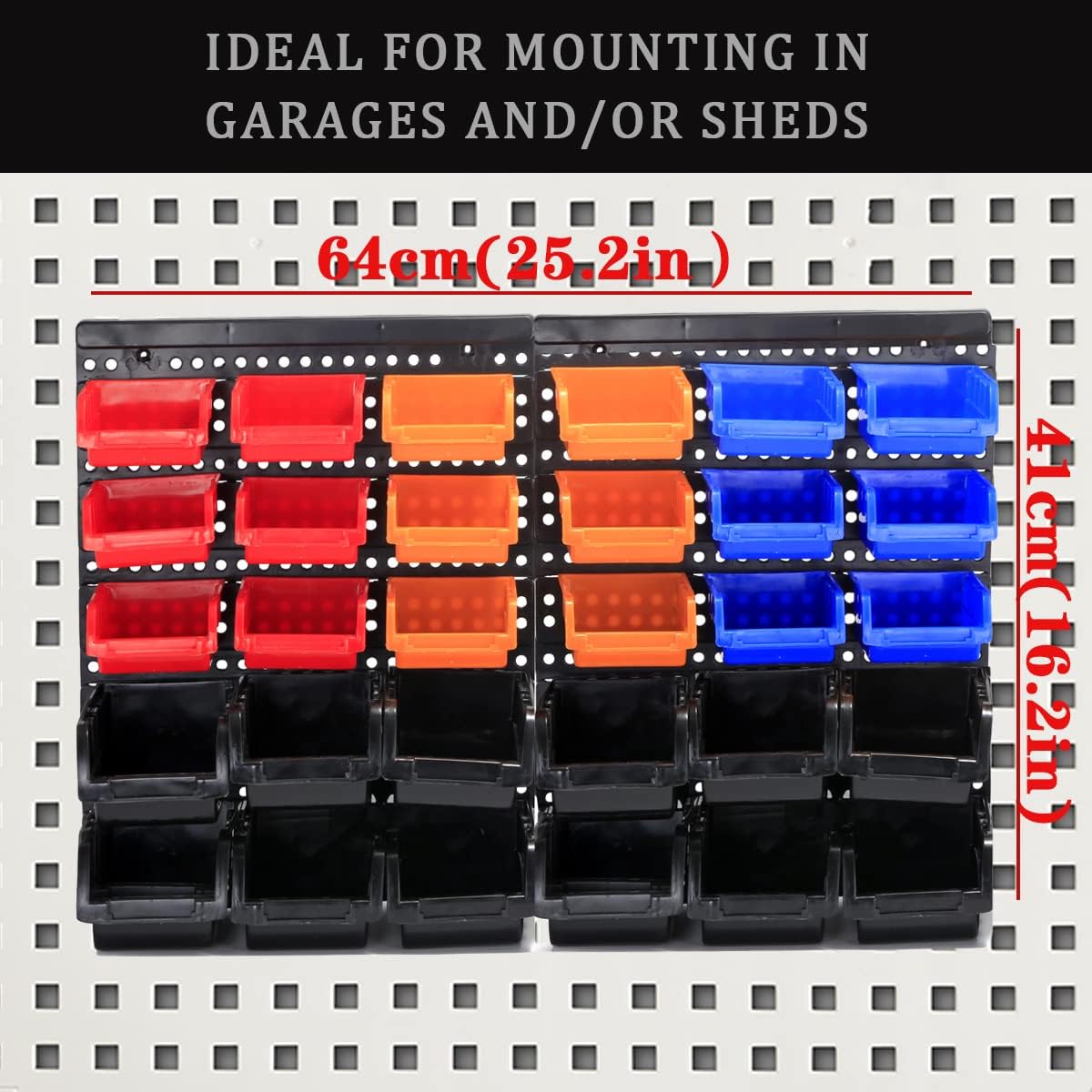 Wall Mounted Storage Bins Parts Rack 4 Colors Garage Plastic Shop Tool Organizer, ABS Plastic Garage Rack, Screw Storage 30 Bins
