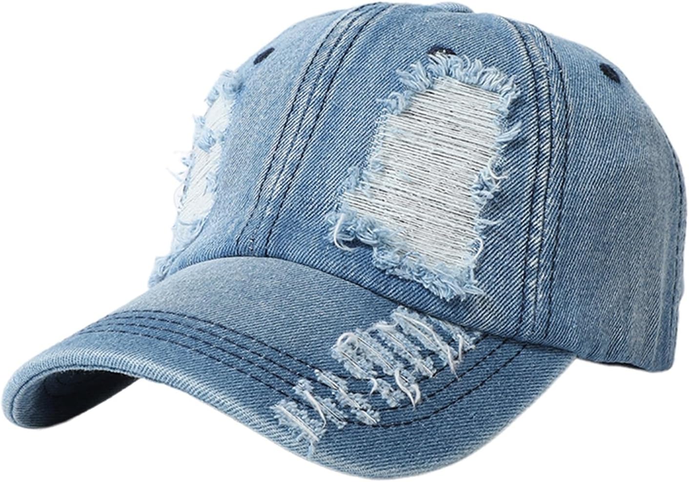 Denim Hats for Women Vintage Washed Distressed Ripped Jean Hat Adjustable Baseball Cap Trucker Unisex Headwear