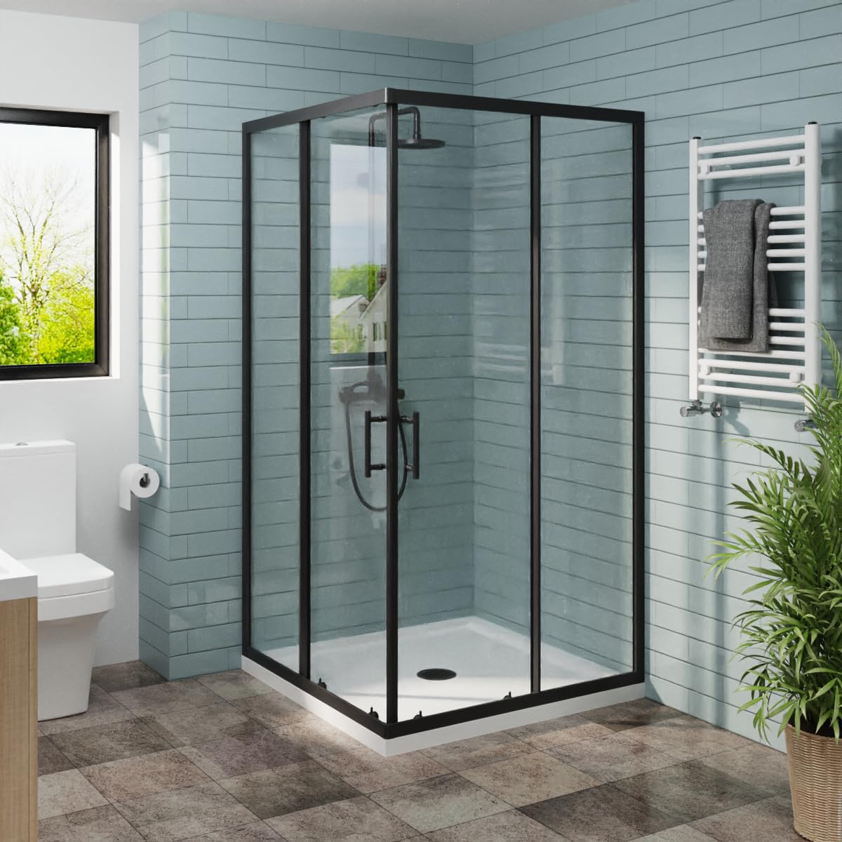 Nrg Black 900 X 900Mm Square Sliding Doors Corner Entry Shower Enclosure 6Mm Easy Clean Glass