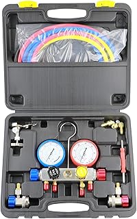 Wisepick 4 Ways AC Diagnostic Tool Kit AC Manifold Gauge Set for R22 R134A R410A, with AC Charge Hose, Tank Adapters, Quick Couplers