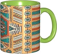 Vista 14 de Taza de té grande, taza única tribal, patrón de tribu secreta azteca india, bohemio, 11 onzas, regalos personalizados, naranja y verde azulado