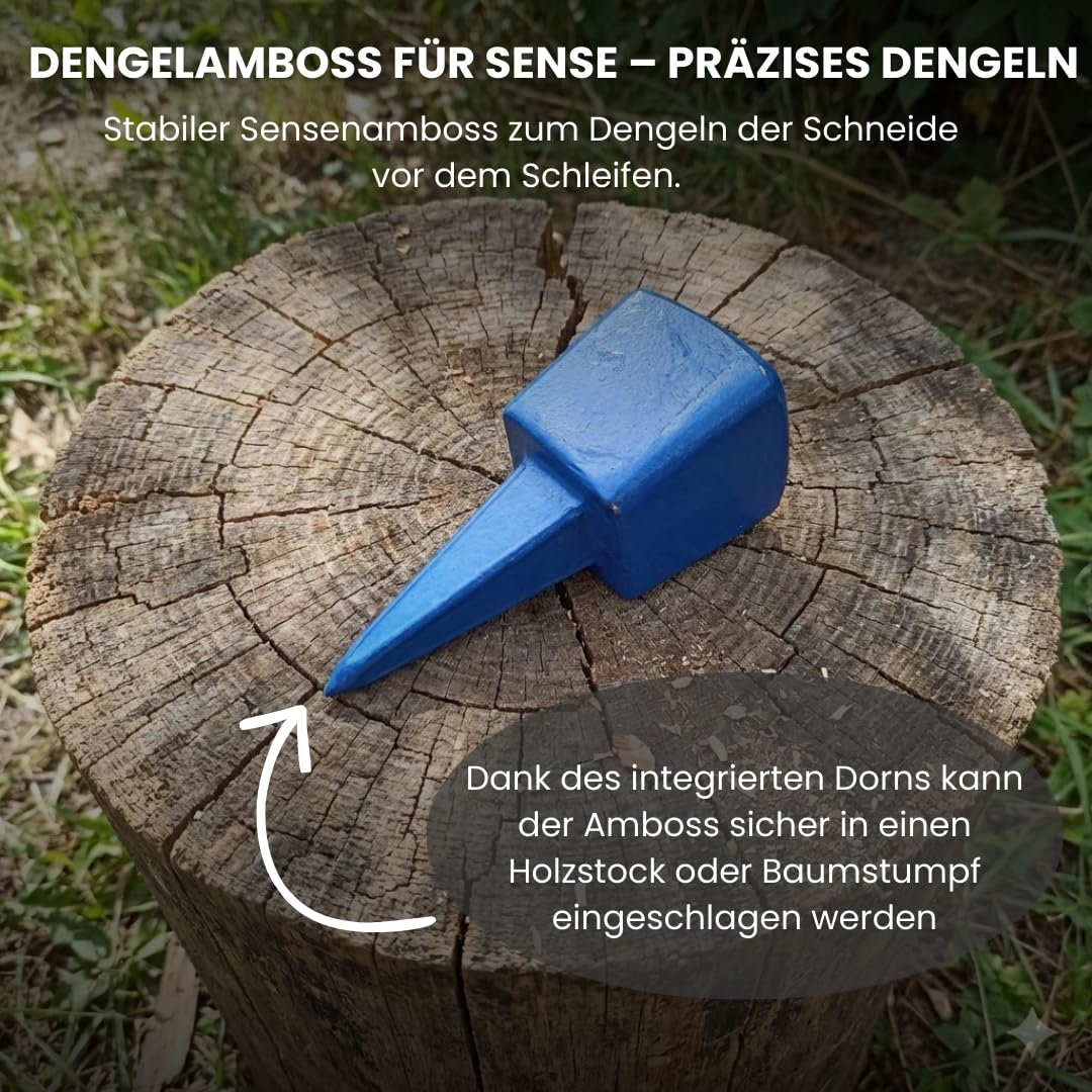 Dengelamboss für Sense – Flach Amboss zum Dengeln & Sensenamboss, gehärtete Arbeitsfläche, geschmiedet, Sense Dengeln vorbereiten, mit Erdspieß