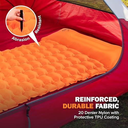 Miniatura 4 de POWERLIX Colchoneta de dormir mejorada para acampar con almohada integrada y bomba de pie, bolsa de transporte, alfombrilla de camping compacta y