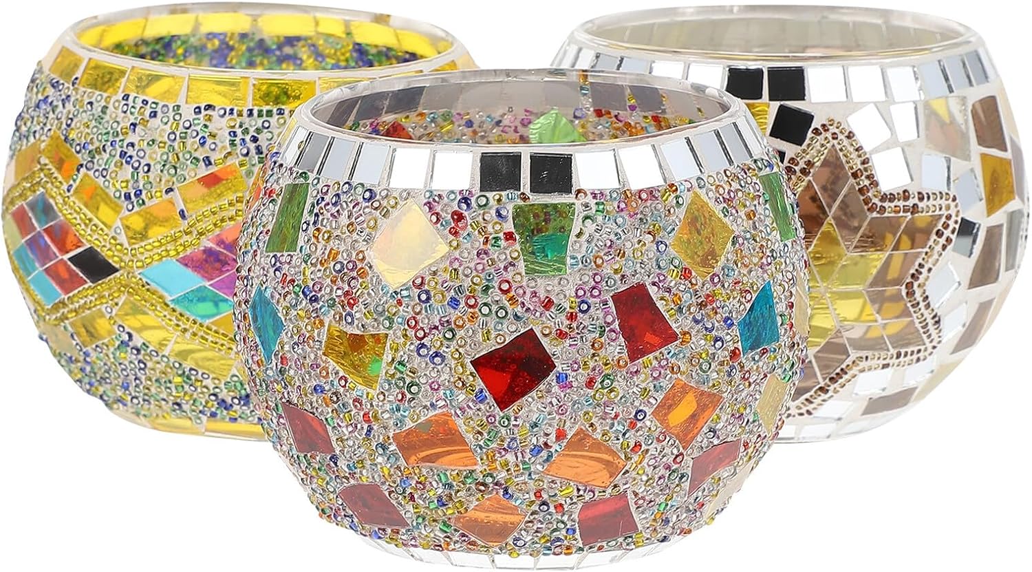 Luxshiny 3pcs Glass Candlestick Set Mosaic Decorative Candle Holders for Romantic Candlelight Dinner Table Centerpiece Home Decor