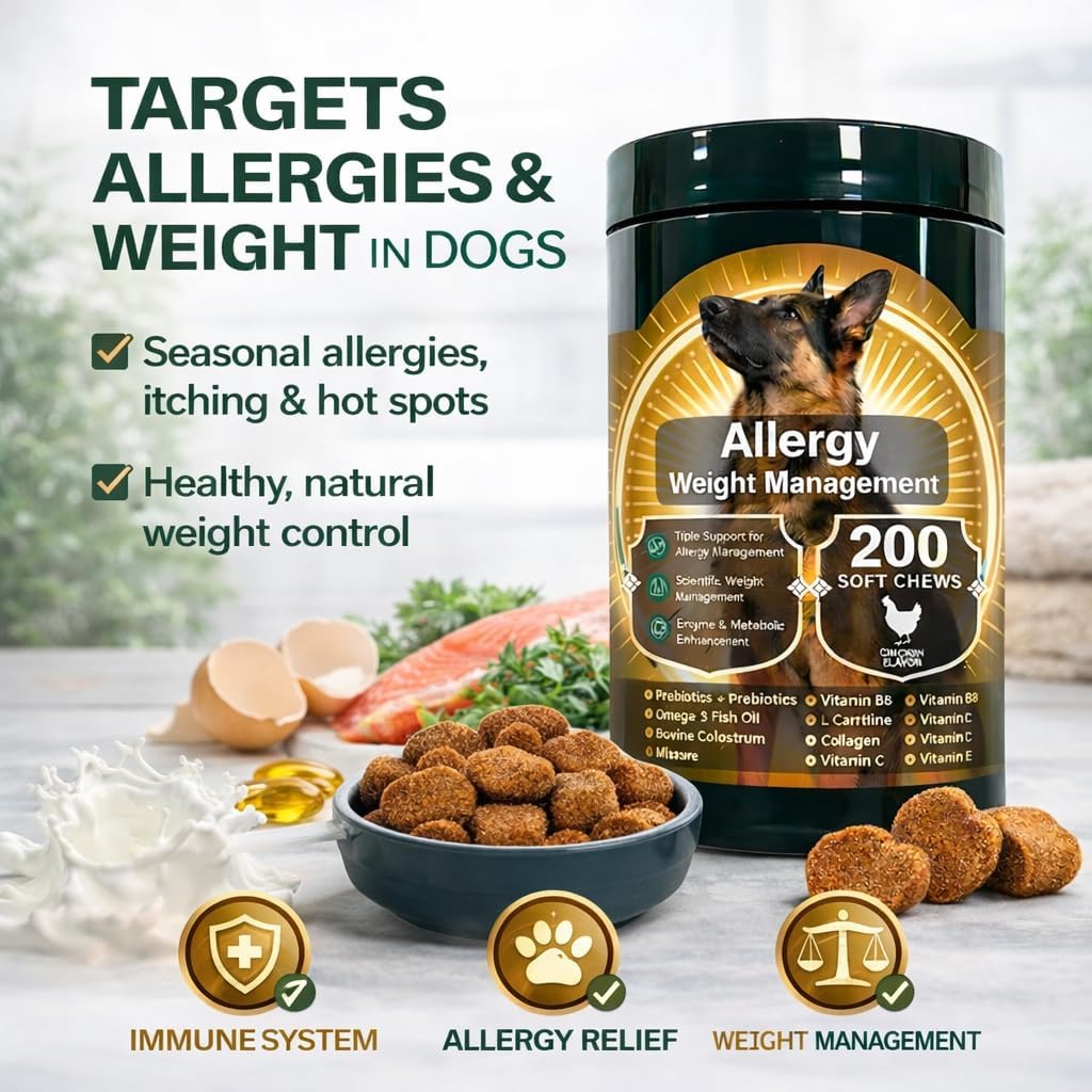 Dog Allergy Relief Chews – Natural Itch & Skin Irritation Relief, Supports Immune System, Reduces Seasonal Allergies, Safe for All Breeds – 200 Soft Chews