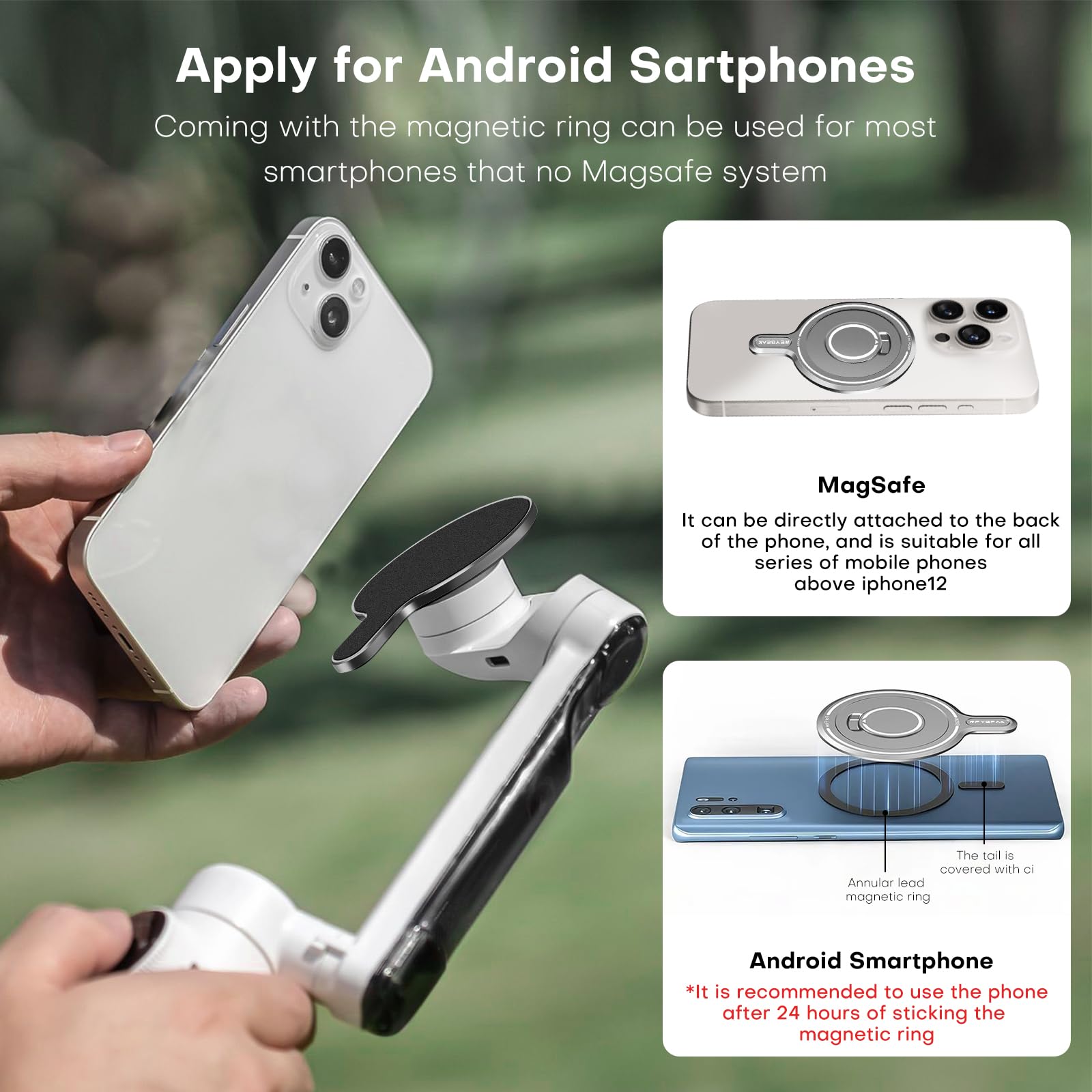 REYGEAK Gimbal adapter magnetyczny do Insta360 Flow Pro/Flow, ze stopu aluminium, magnetyczny adapter do Magsafe iPhone, Quick Release Mount z pierścieniem magnetycznym do smartfonów z serii Android