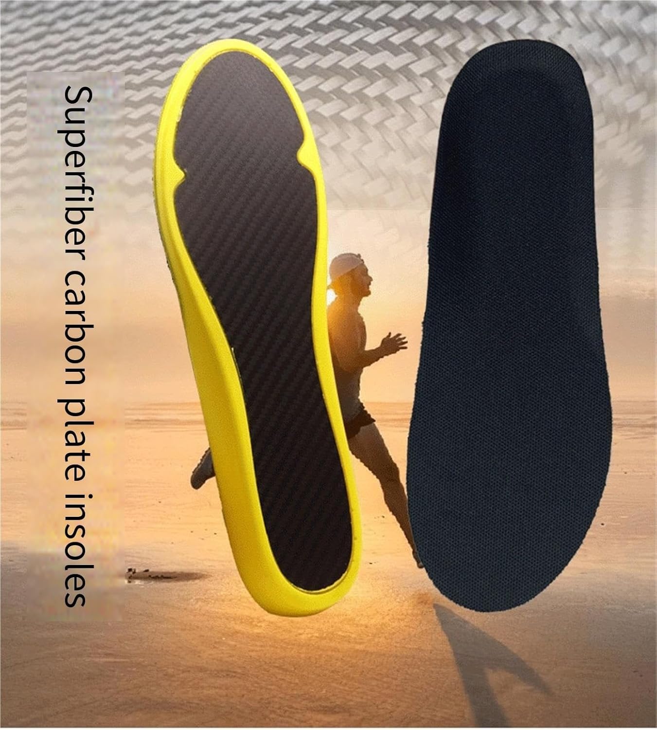 カーボンファイバーボードスポーツインソール、アーチサポート付き、高弾性衝撃吸収スポーツインソール(Yellow,47)