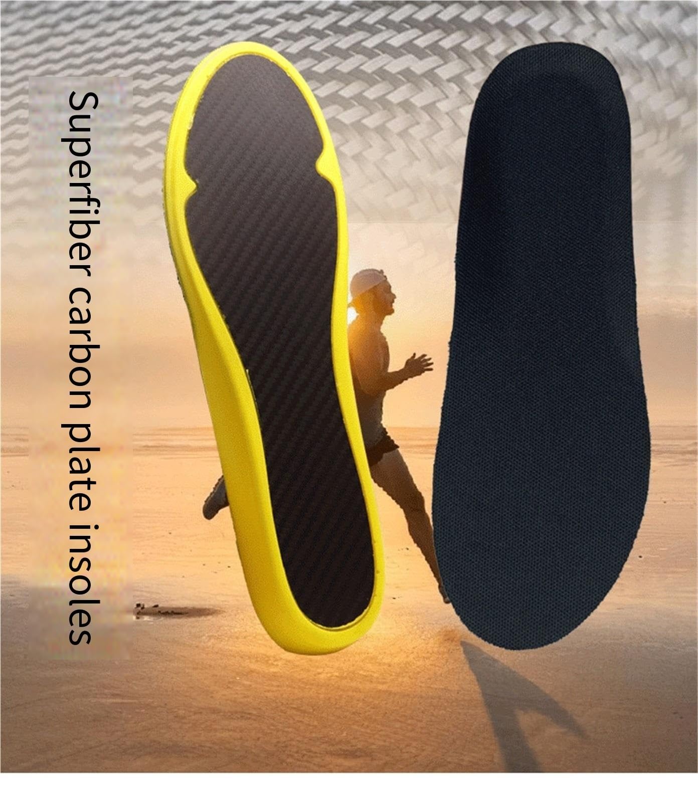 Plantillas deportivas de fibra de carbono con soporte de arco de alta elasticidad que absorben los golpes (amarillo, 46)
