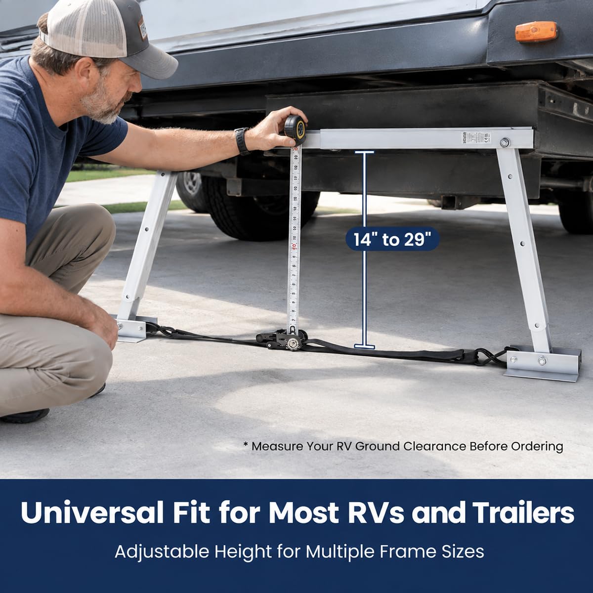 Stabilisateur pour Caravane et Remorque, Cale de Nivellement Réglable 30-70CM, Support Pliable Anti-Balancement pour Camion et Semi-Remorque, Accessoire Robuste
