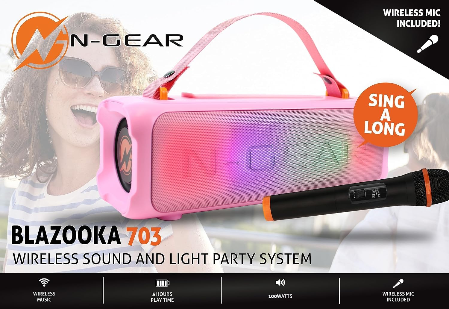 N-Gear LGP Blazooka 703 Pink Enceinte Bluetooth Portable Karaoké de Fête