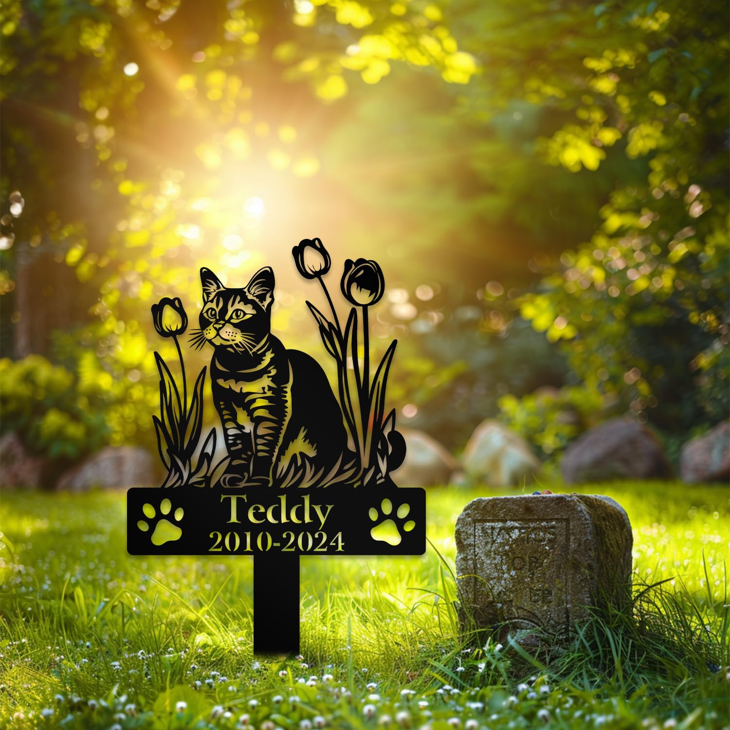 Personalized Cat Grave Marker Tulip Flowers American Wirehair Cat Memorial Garden Stake 12x12 inch American Wirehair Cat Loss Gift Sympathy Gift (Tulip)