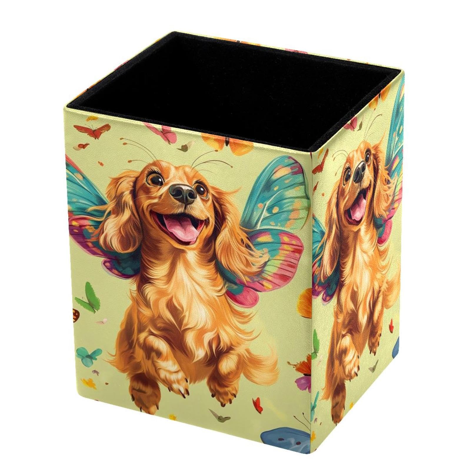 VAPOKF Pencil Holders for Desk, Butterfly and Dachshund Printed Pen Holders Pen Pot Makeup Brushes Storage Desktop Stationery Supplies Organiser for Home Office