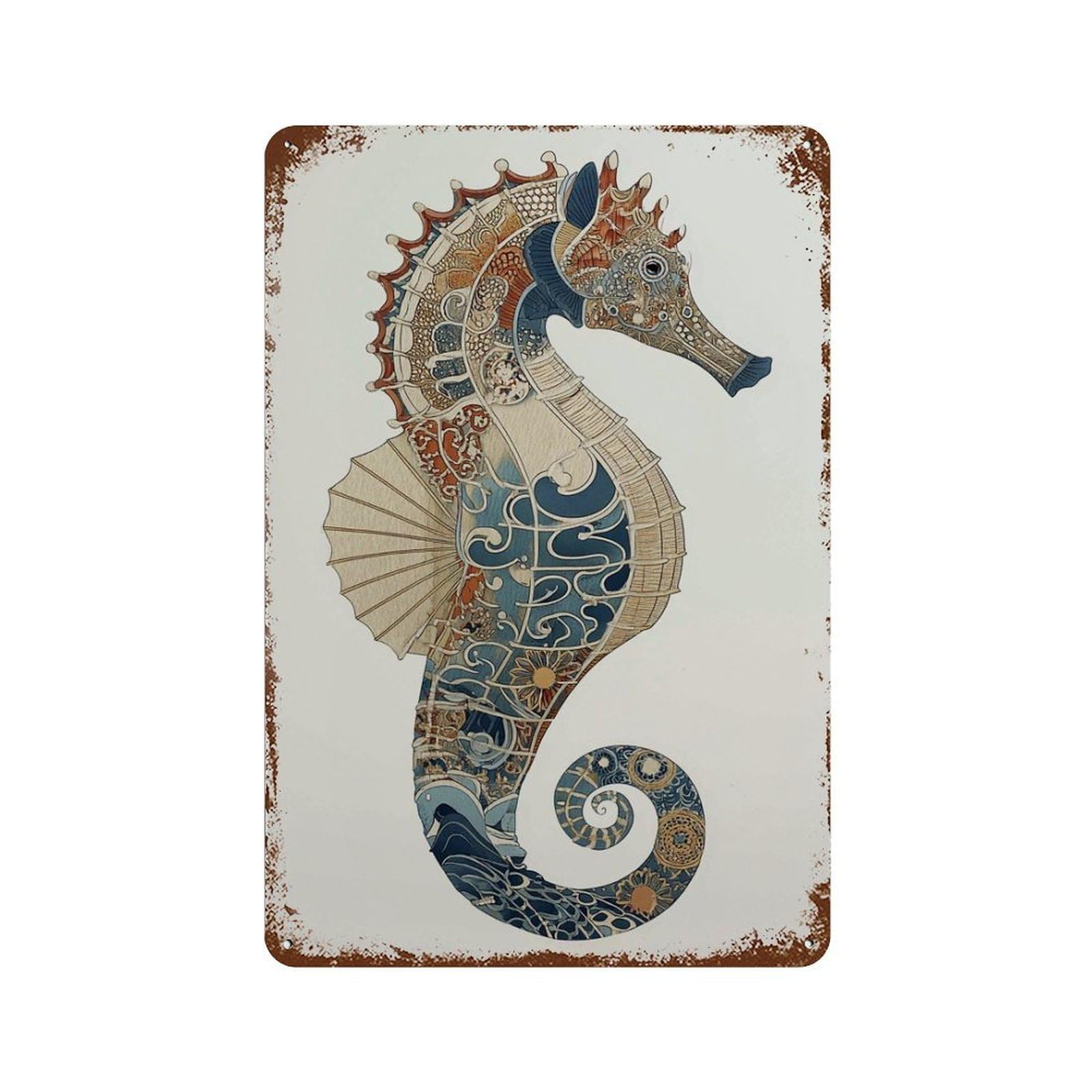 xiaoxiaoshen Intricate Seahorse Nautical Ocean Detailed Marine Life Coastal Wall Decor Art Metal Tin Poster Modern Home Decor Art Home Bar Shop Decorations Vintage Sign 30x20cm