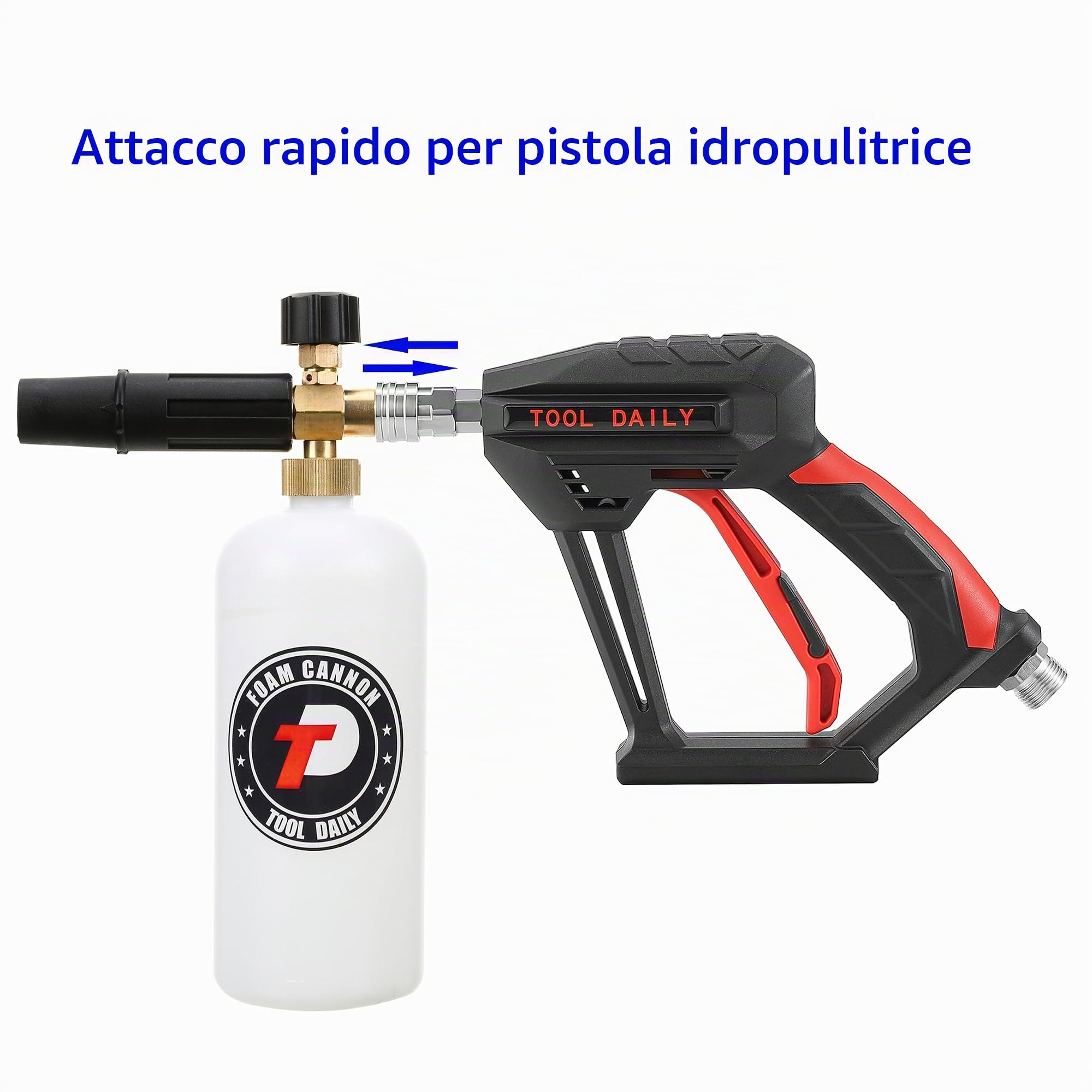 Tool Daily Pistola per idropulitrice corta con cannone in schiuma, connettore rapido da 1/4 di pollice, con 5 ugelli per idropulitrice, 1 litro