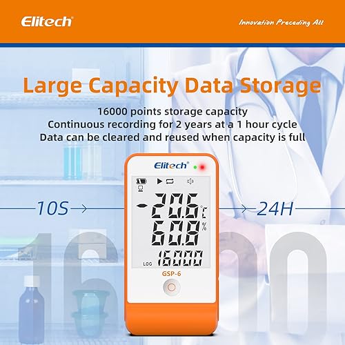 Miniatura 5 de Elitech Registrador de datos digital de temperatura y humedad Termómetro para refrigerador de farmacia, monitor de temperatura para nevera, valor