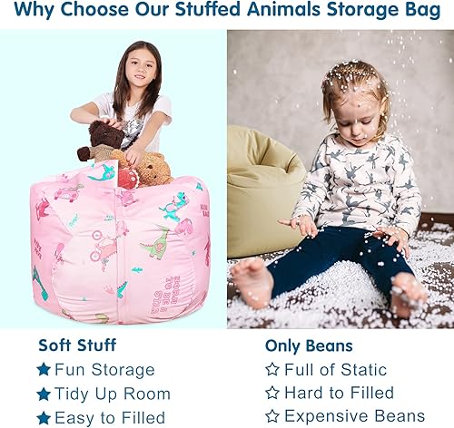 Miniatura 5 de Lukeight Funda para silla puf de almacenamiento de animales de peluche para niños, funda para silla puf con cremallera de dinosaurio para organizar