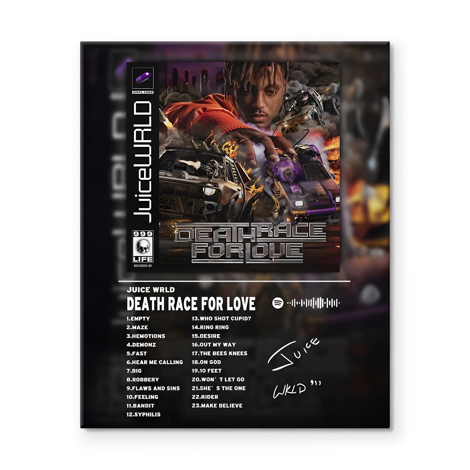 Juice Wrld Canvas Wall Art - Death Race for Love Music Album Cover Poster Print, Rapper Singer Poster Framed Art, Aesthetic Picture Print Art for Bedroom or Landscape Office Room Decor Gift 11x14inch