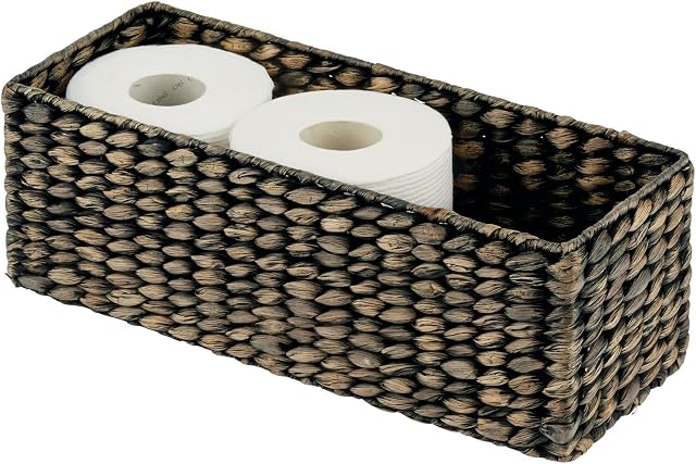 mDesign Bathroom Storage Basket Practical Toilet Paper Basket for the Bathroom Bathroom Organiser Bin for Loo Roll and Personal Items Black