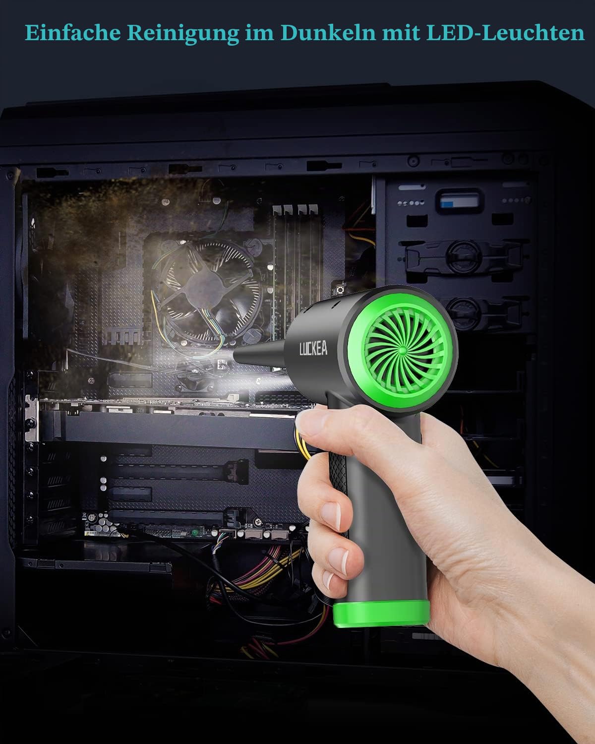 Elektrische Staubgebläse Druckluftspray für PC Reinigungsset - LUCKEA 3-Gang Air Duster Luftdruckspray mit LED-Licht, Tastatur Reinigung Druckluft Luftspray für Laptop, Sofa, Auto, Bürogeräte