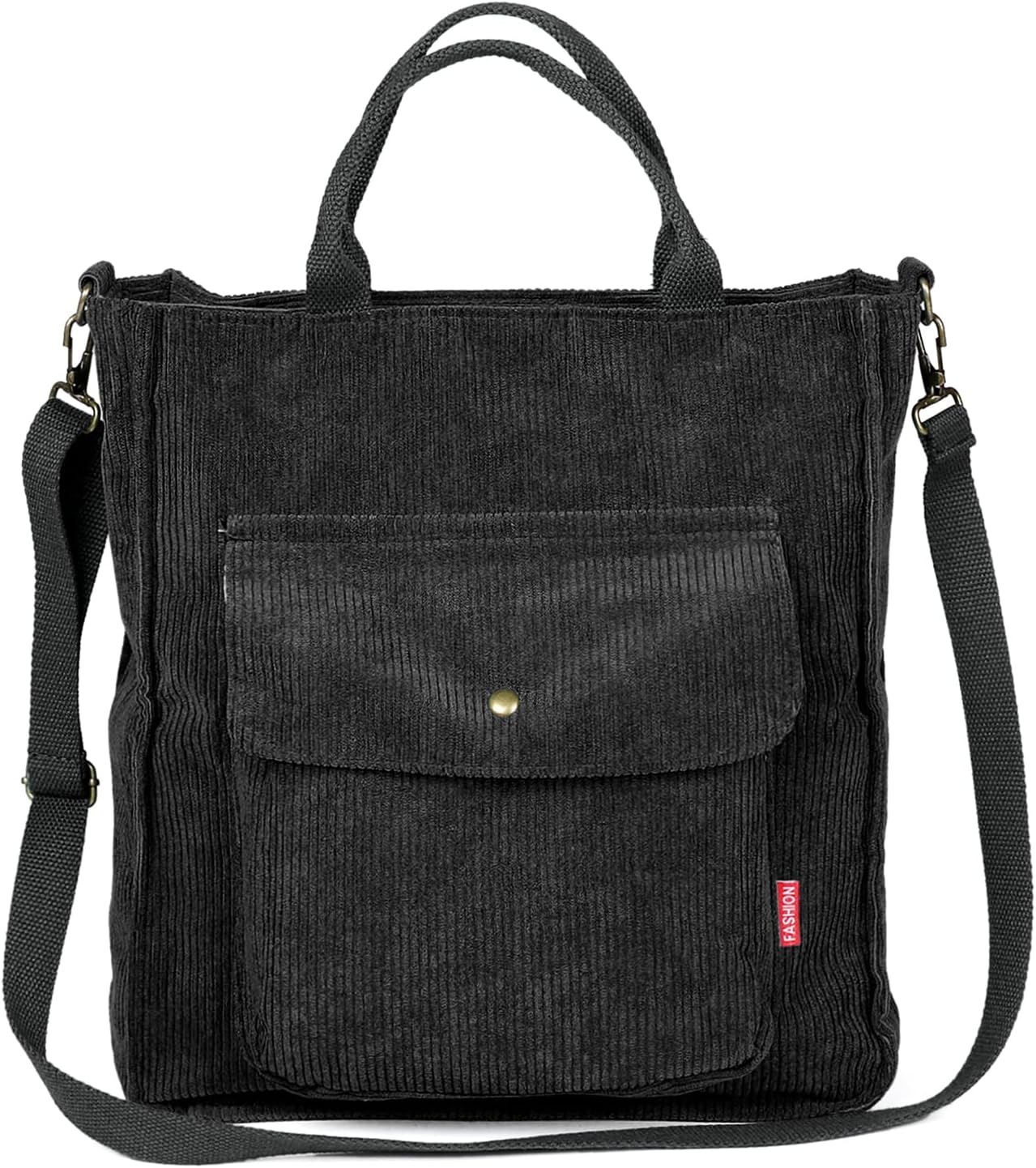 Crossbody Bag, Corduroy Tote Bag for Women Casual Shoulder Handbags Big Capacity Shopping Bag with Zipper and Pocket (Black)