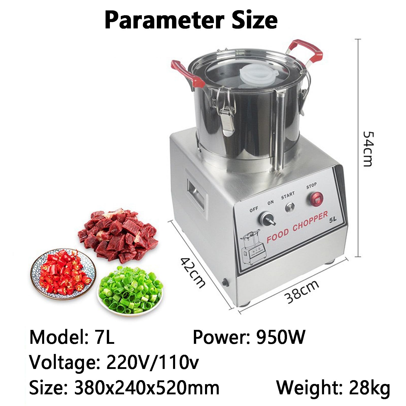 Tritacarne elettrico commerciale e processore, 1500 giri/min, tritacarne in acciaio inox, 5L/7L/10L/15L, tritatutto per cipolle, noci, frutta, aglio resistente elettrodomestico da cucina 7L