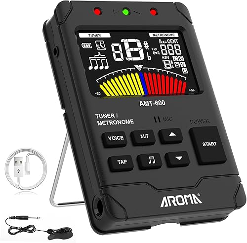 Miniatura 8 de Generador de tono digital de metrónomo, herramienta musical 3 en 1 con micrófono de clip de contacto para guitarra, bajo, violín, ukelele cromático