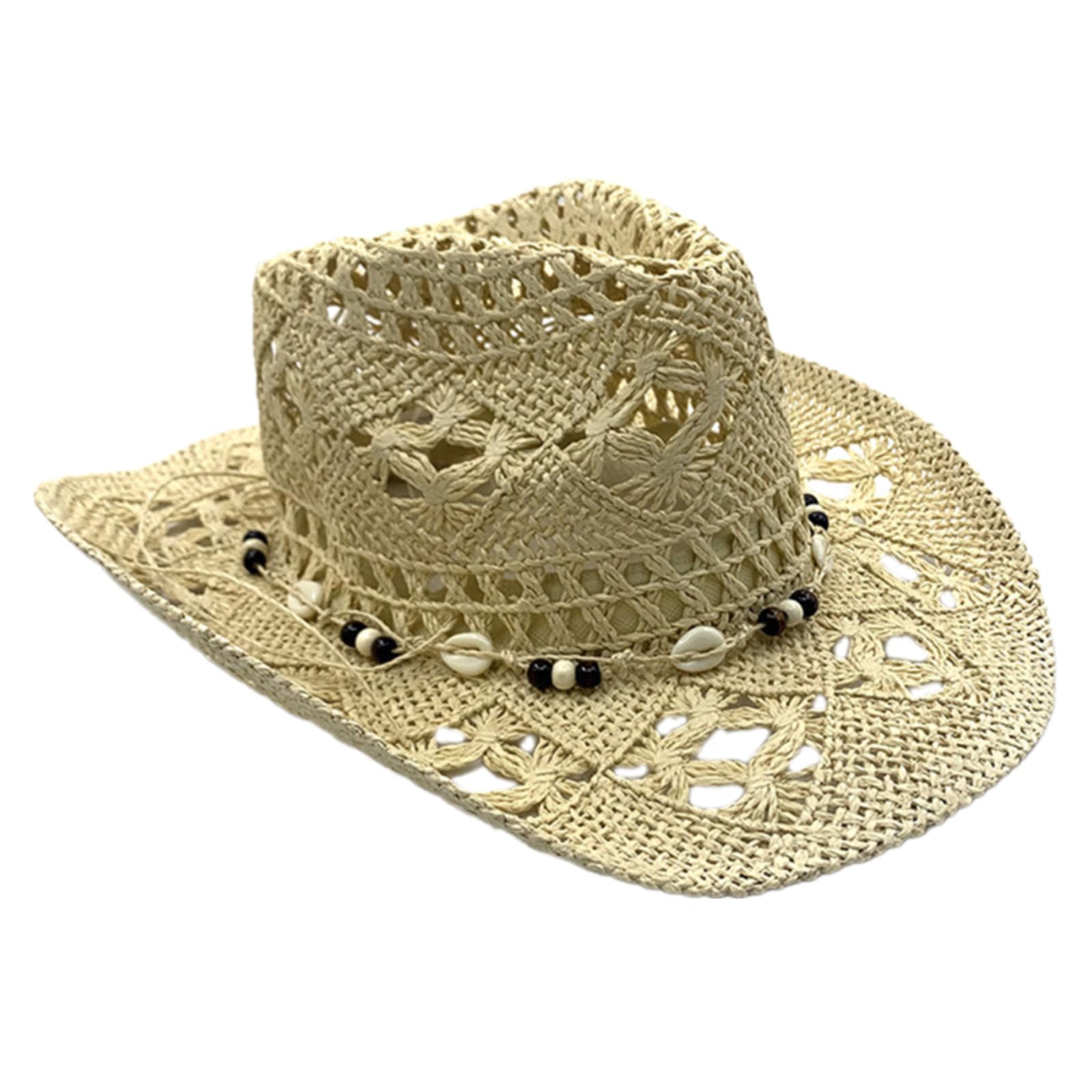 YUGSHNKFC Fashionable Wide Brims Straw Hat with Seashells Decors for Adult Unisex Music Festival and Vacation Head Accessories Outdoor Picnics Hat