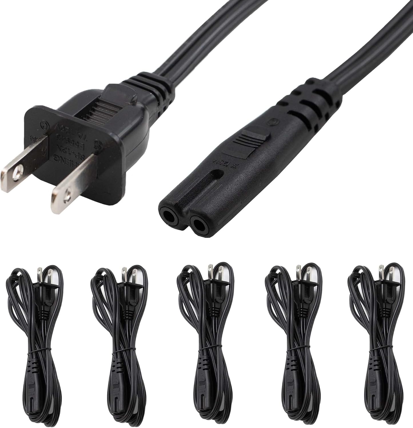 Rebuild Skills 6ft (5Pk) 2 Prong C7 Non-Polarized Xbox, PS2, PS3, PS4,PS5 Power Cord/Non-Polarized AC Power Cord, Compatible with Samsung Sony LG TV AppleTV 4K