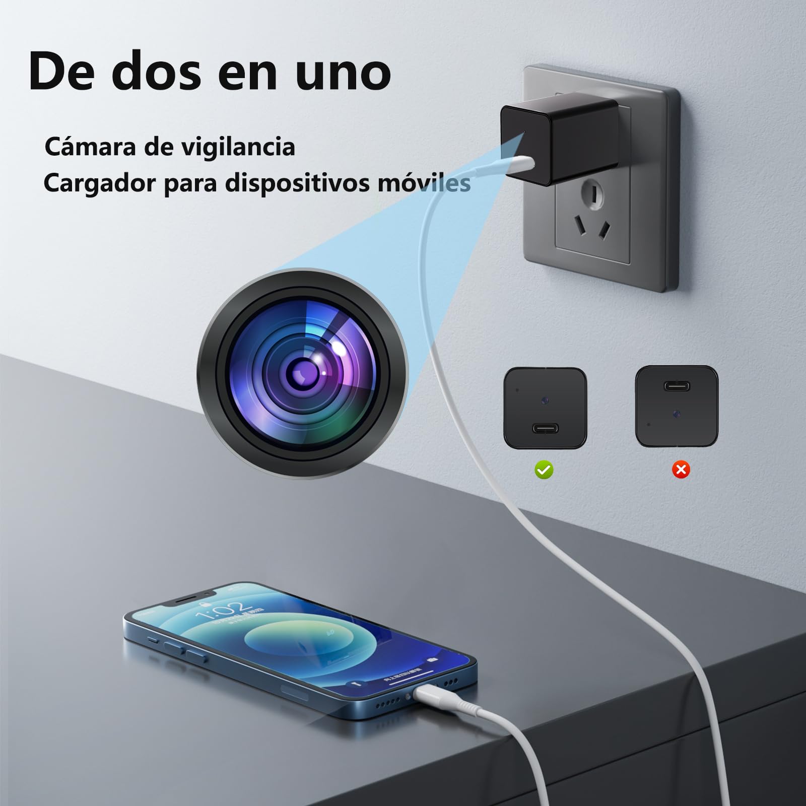 Cámara espía, HD 1080P Mini cámara de vigilancia Oculta, cámara niñera, detección de Movimiento para el hogar, Oficina, supermercado, almacén de vigilancia de Seguridad, sin función Wi-Fi