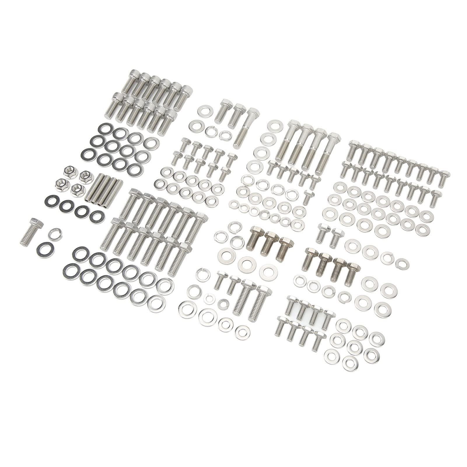 Kit di bulloni esagonali per motore in acciaio inossidabile da 211 pezzi per Small Block 265 283 305 327 350 400, bulloni ad alta resistenza e antiruggine con rondelle e dadi per