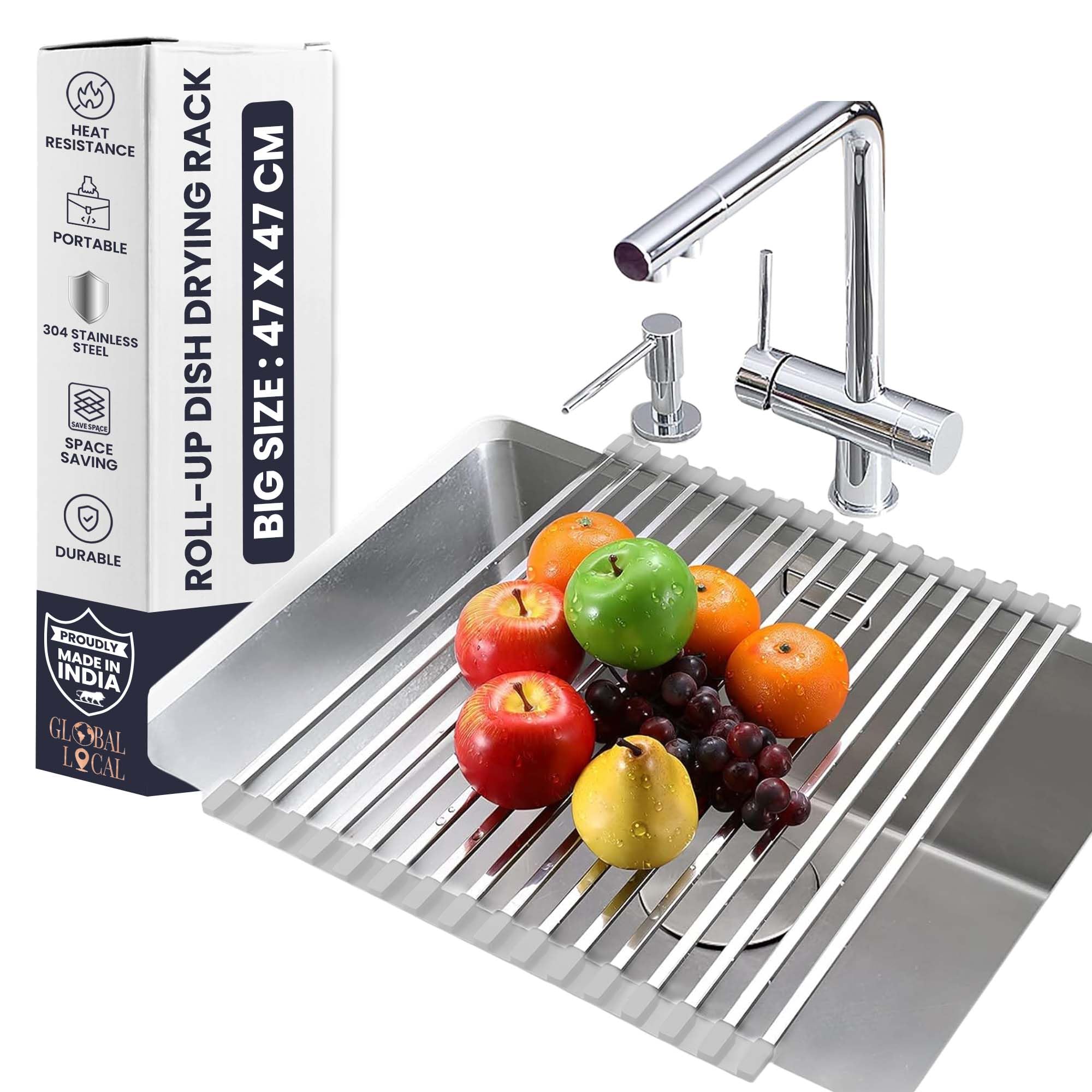 GLOBAL LOCAL Metal Kitchen Dish Drainer Rack Roll Up Over The Sink, Drying For Dish, Sink Organizer Rack, Portable Crockery, Utensils, Fruits, Vegetables(47X47Cm, Grey) (B0BY4TLJ5B) Amazon Price History, Amazon Price Tracker