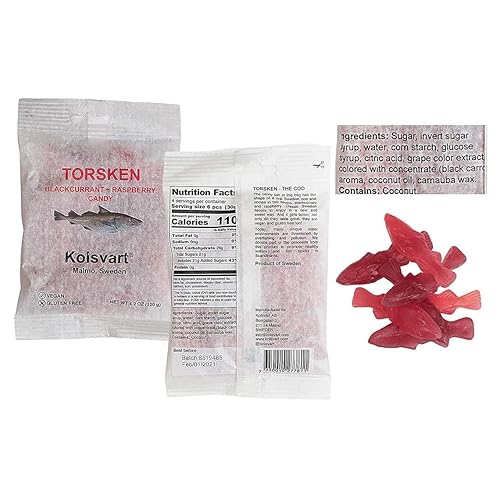 Miniatura 5 de Kolsvart - Caramelos de goma sueca de pescado y regaliz | Vegano y sin gluten | 4.2 onzas | Paquete de 5 | Grosella negra y frambuesa