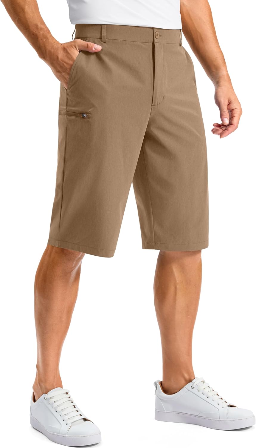 Pudolla Men's Golf Shorts with 4 Pockets 11"/13" Long Inseam Lightweight Quick Dry Flat Front Hybrid Shorts for Casual Work