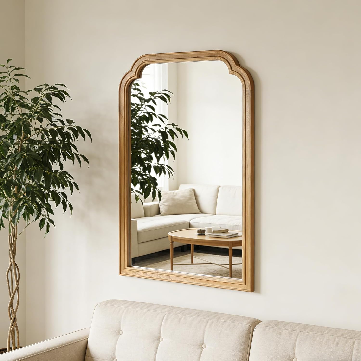 Wood Framed Bathroom Mirror for Wall, 24X36 Inch Rustic Wood Frame Wall Mirrors Decorative for Living Room, Vanity, Bedroom, Entryway and Farmhouse, Tempered Glass, Shatterproof