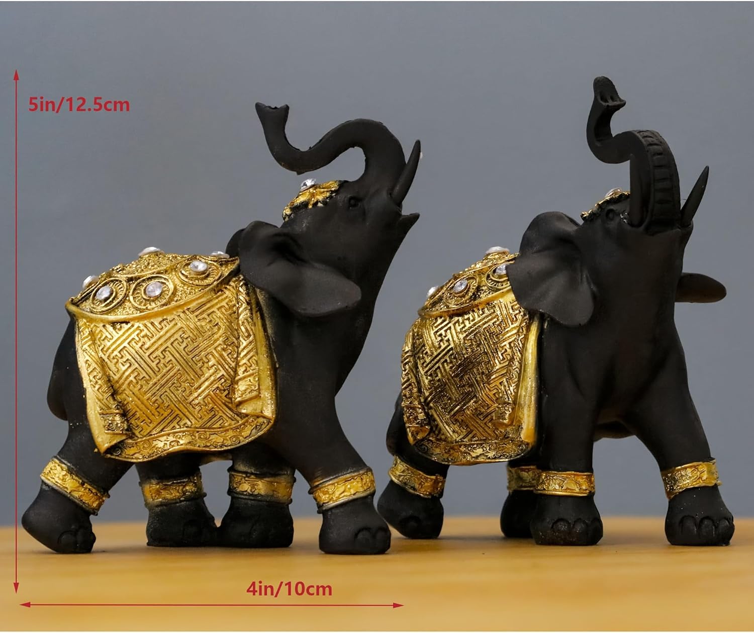 Luck Elephant Decor Set with Trunks Up - Feng Shui Resin Black and Golden Couple Elephant Figurines - Pair of Elephants Statue, Modern Sculpture for Home Decor - Image 4