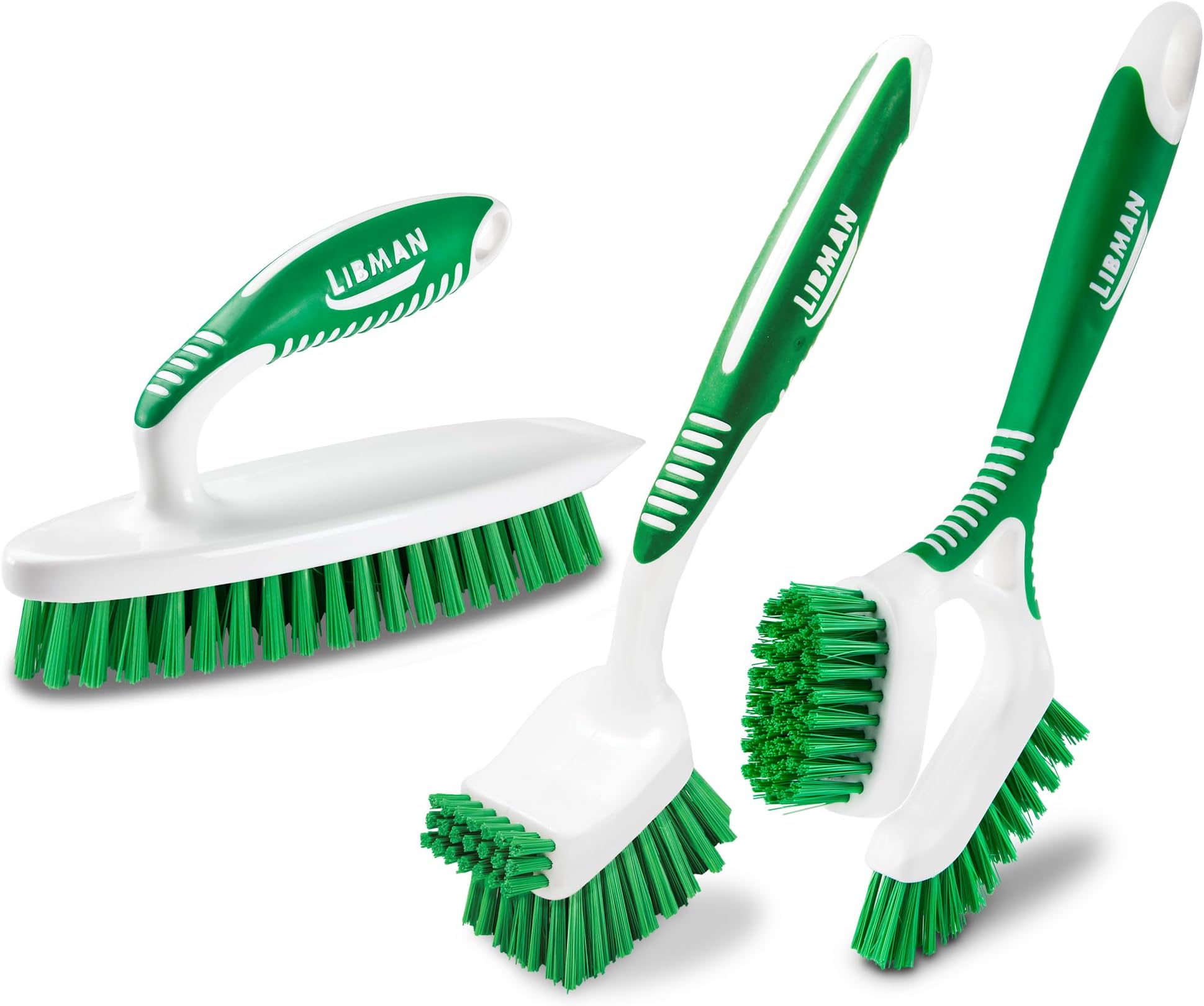 Libman Heavy Duty Scrub Brush Kit | Cleaning Brushes for Household Use | Tub Scrubber | Easy Grip Scrub Brush | Big Job Kitchen Brush | Dual Sided Tile & Grout Brush | 3 Different Brushes Included