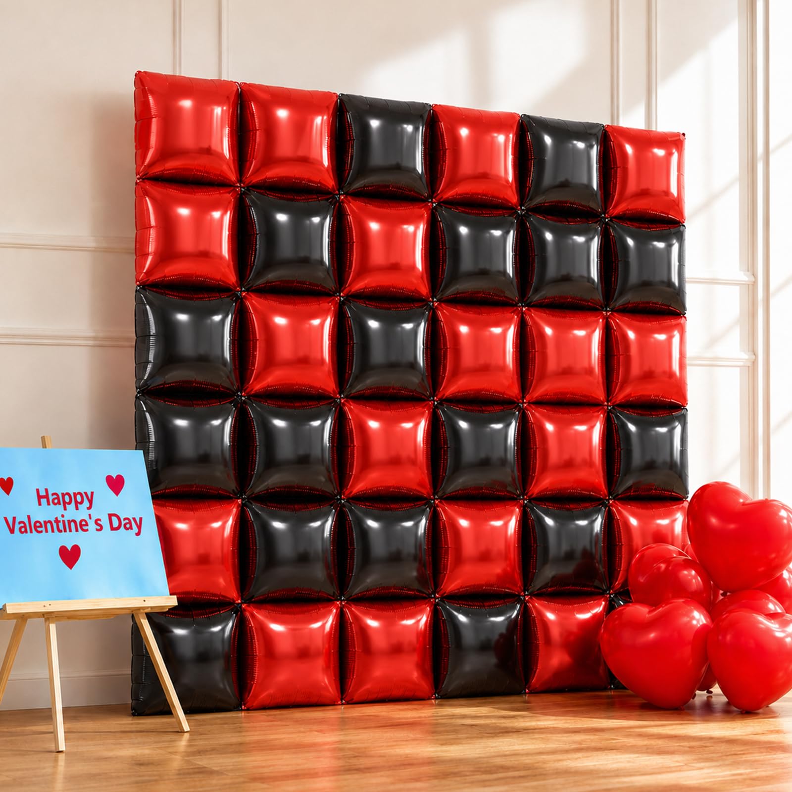 NISOCY 48 globos cuadrados de papel de aluminio rojo y negro para telón de fondo de pared de doble cara, kit de arco de globos rojos y negros para cumpleaños, día de San Valentín, Halloween