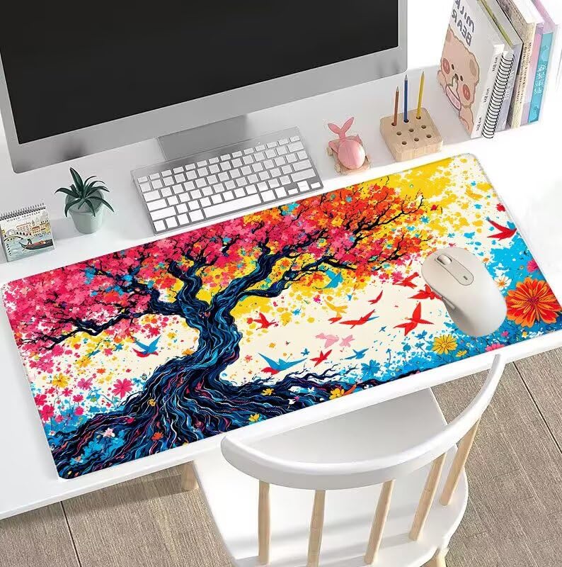 Kolorowa podkładka pod mysz, duża podkładka pod mysz, 1200 x 600 x 3 mm, podkładka na biurko, zszyte krawędzie, antypoślizgowa mata na biurko, gumowa podstawa, wodoodporna, miękka tkanina, akcesoria