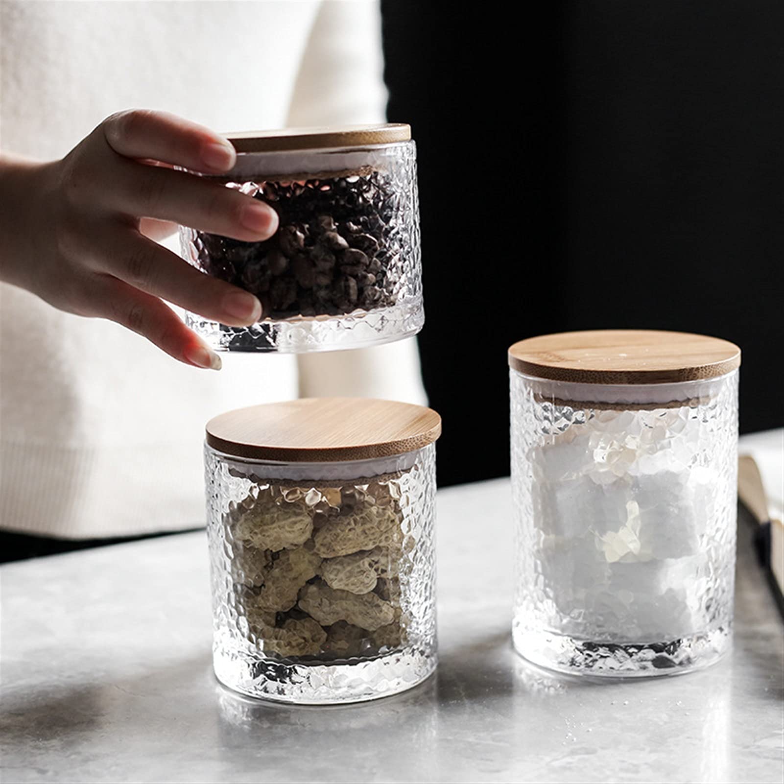 Glas-Gewürzdosen, Kaffeebohnen-Aufbewahrungsglas, Kaffeedose, Flaschen-Aufbewahrungsbehälter, Tee-, Kaffee-, Zucker-Aufbewahrungsdosen, Küchen-Süßigkeitenbox for Kaffee, Tee, Nüsse(320ML)