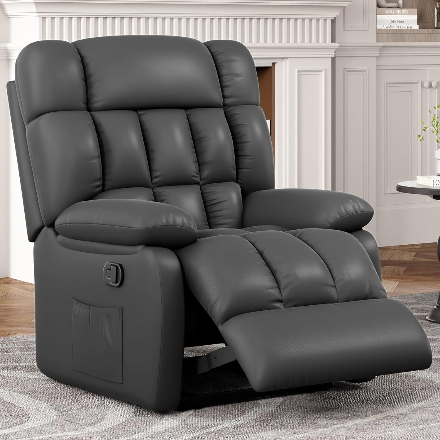 Recliner Chair, Upholstered Rocker Recliner Chair with Side Pocket, Ergonomic 110
