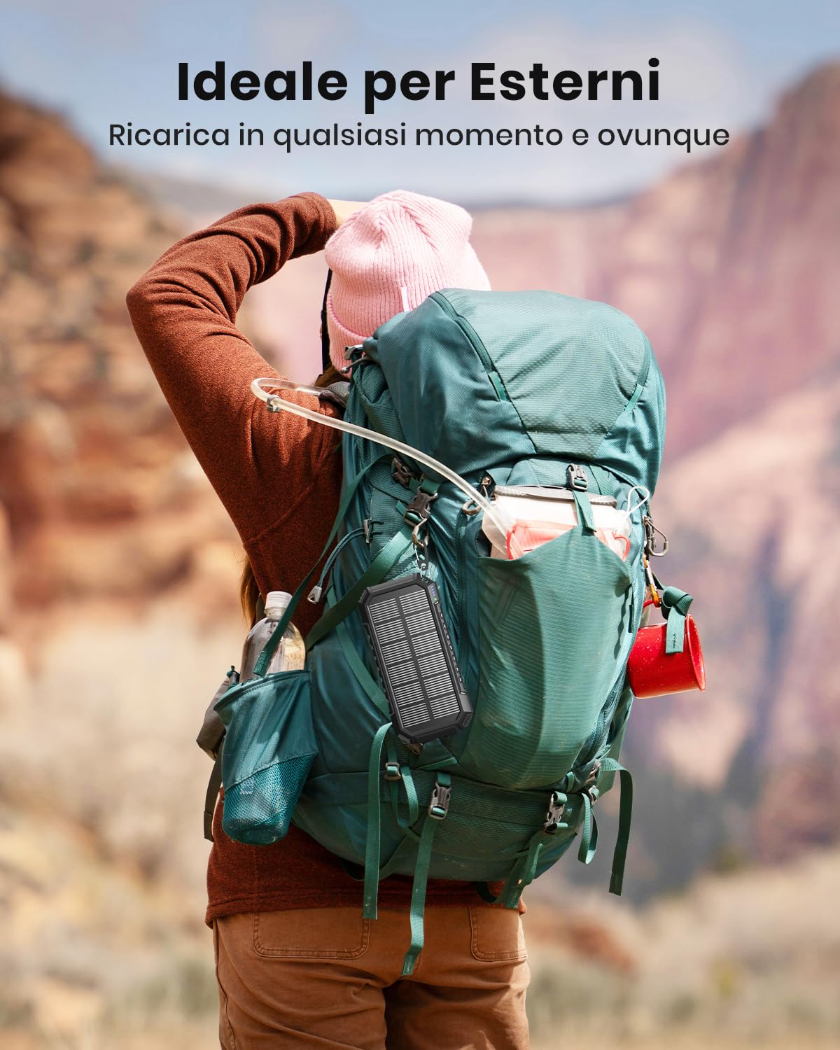 Power Bank Solar 20000mAh - 15W Caricatore Rapido Portatile 3 Cavi Integrati con Torcia LED - 5 Uscite, Caricatore Solare Cellulare per iPhone 17/16/15/14/13 e Android
