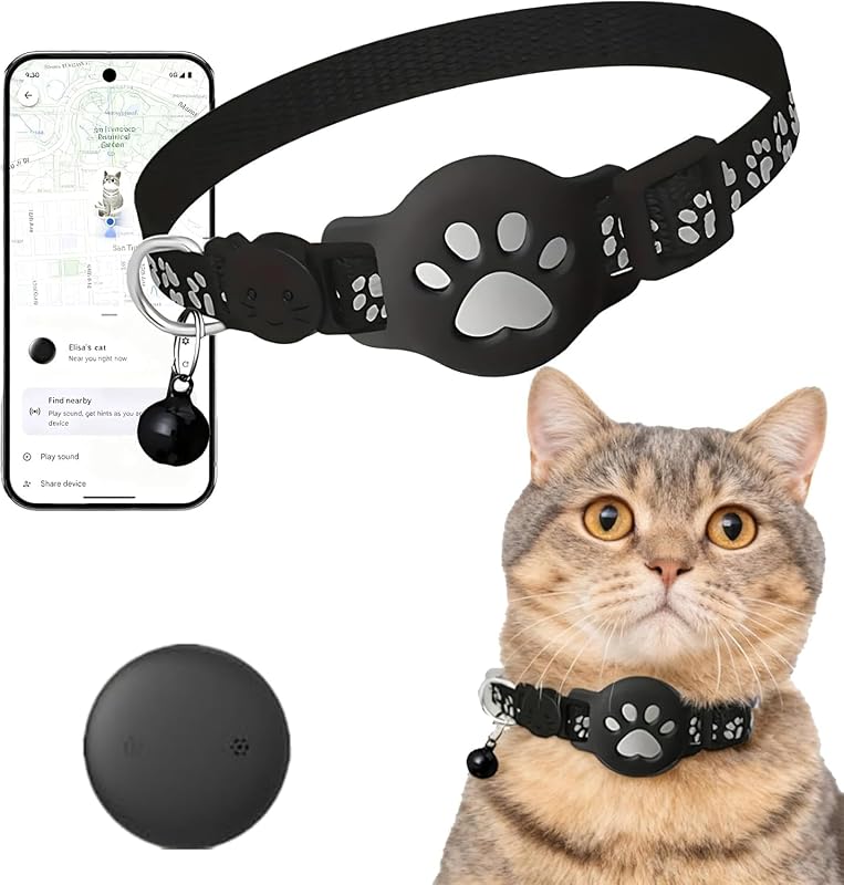 VUKHWX Générique Collier GPS Chat, 2026 Nouveau Traceur GPS Chat Tracker, sans Carte SIM, sans Abonnement Mensuel, Localisation Temps Réel, Imperméable et Durable (Noir)