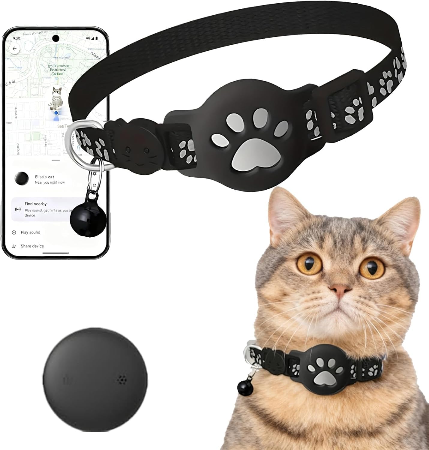 Collier GPS Chat, 2026 Nouveau Traceur GPS Chat Tracker, sans Carte SIM, sans Abonnement Mensuel, Localisation Temps Réel, Imperméable et Durable (Noir) - 2