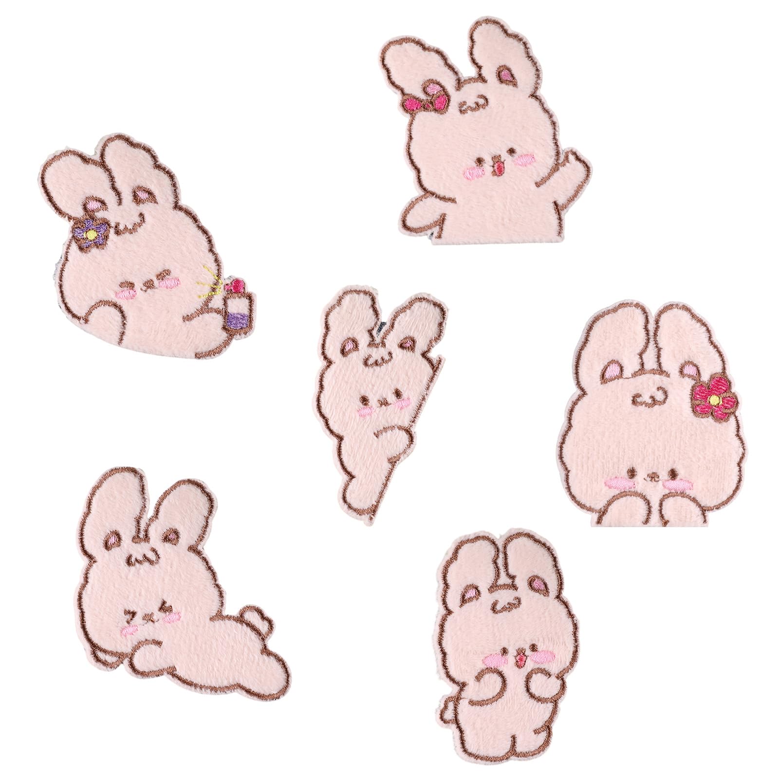 NEWFT 6 Pcs Lovely Animal Iron on Patches Embroidered Patches Repair Sew on Cartoon Rabbits Applique