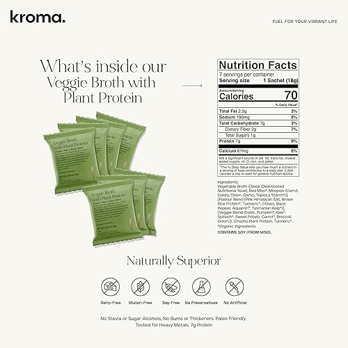 Miniatura 3 de Kroma - Caldo de hueso de pollo de 24 quilates, mezcla de polvo sin lácteos y gluten con colágeno, proteínas, cúrcuma, jengibre, 7 paquetes + caldo