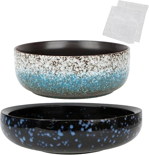 kilolfy - 2 macetas de cerámica esmaltada para suculentas de 6.5 pulgadas y 8.5 pulgadas Azul + azul oscuro,azul +