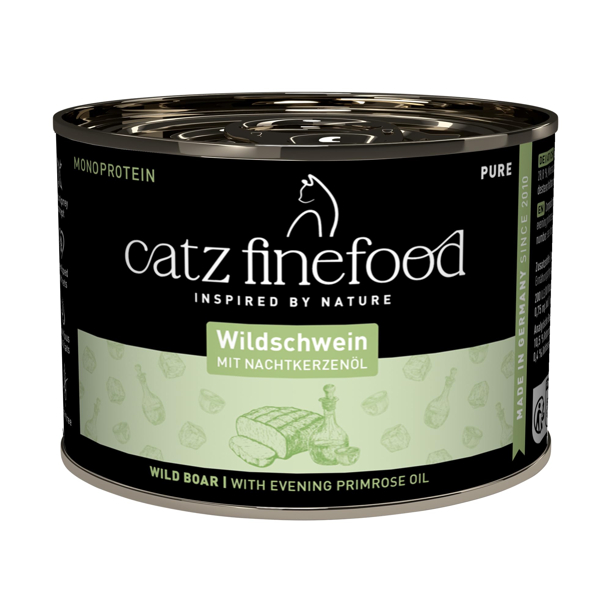 catz finefood Purrrr Wildschwein Monoprotein Katzenfutter nass N° 109, für ernährungssensible Katzen, 70% Fleischanteil, 6 x 200g Dose