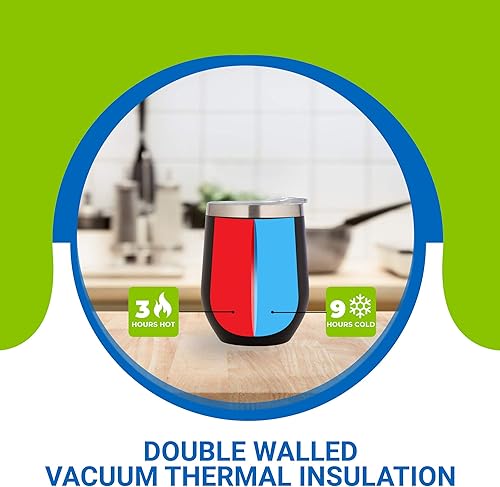 Miniatura 5 de Impecgear Vaso de vino de cerámica con tapa, 12 onzas, vaso aislado al vacío de doble pared para bebidas frías y calientes, vaso ligero con tapa a
